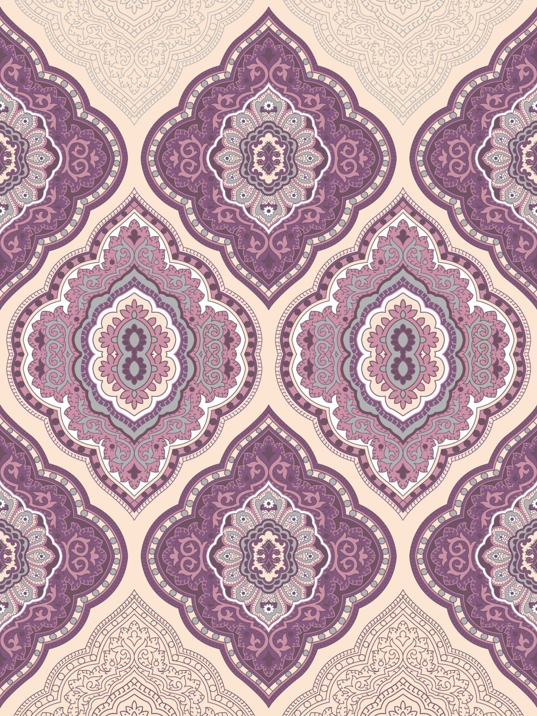 Dreamscape Purple & Cream-Coloured 144 TC Bedsheet with Pillow Covers - Swadesiicart