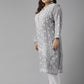 ADA Women Plus Size Grey Floral Embroidered Chikankari Kurta | Swadesiicart