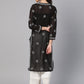 ADA Women Black & White Chikankari Hand Embroidered Semi-Sheer Straight Sustainable Handloom Kurta | Swadesiicart
