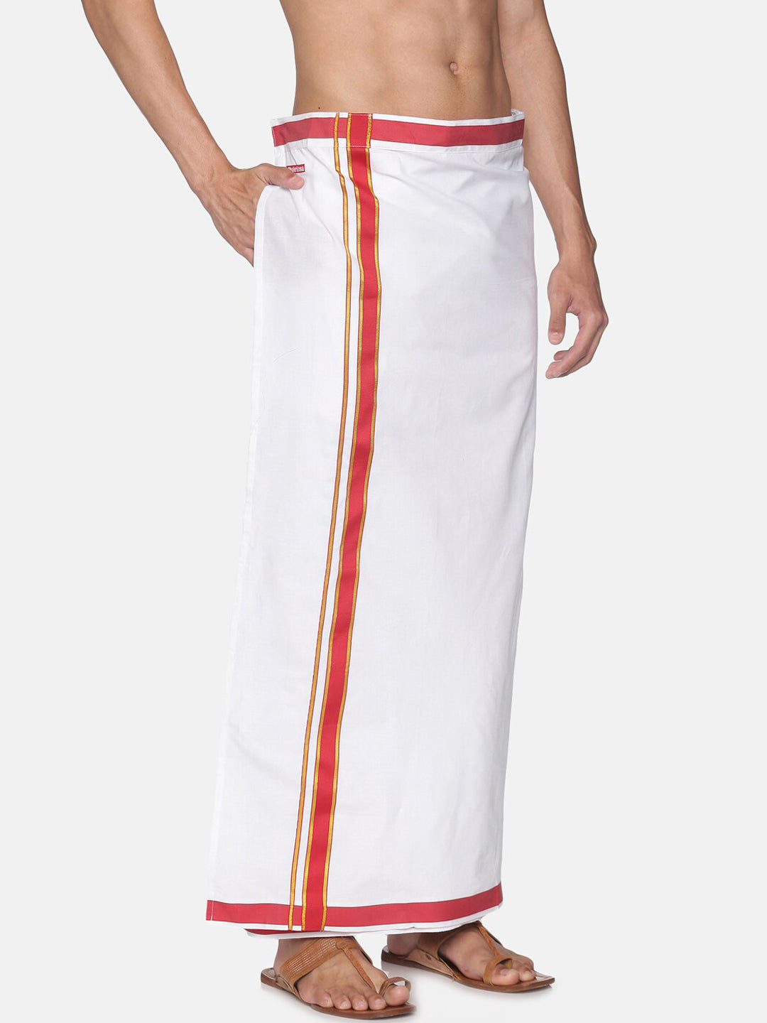 Sethukrishna Men White Solid Cotton Readymade Dhoti | Swadesiicart