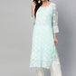 ADA Women Sea Green & White Chikankari Hand Embroidered Straight Sustainable Handloom Kurta | Swadesiicart
