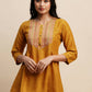 Mustard Chinon Embroidered Top - Tarini - Swadesiicart