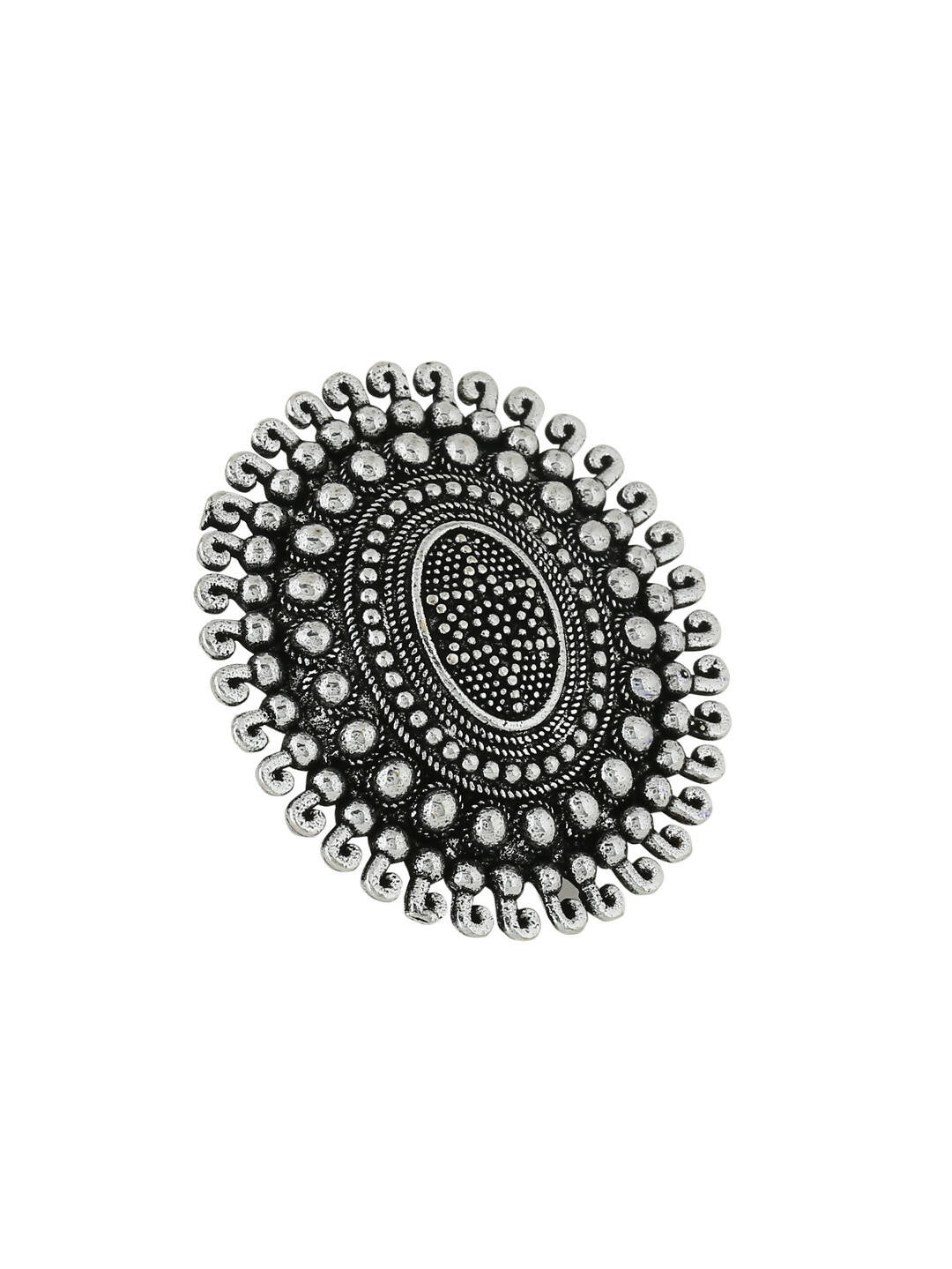 NVR Women's Oxidised Silver Plated Adjustable Finger Ring | Swadesiicart