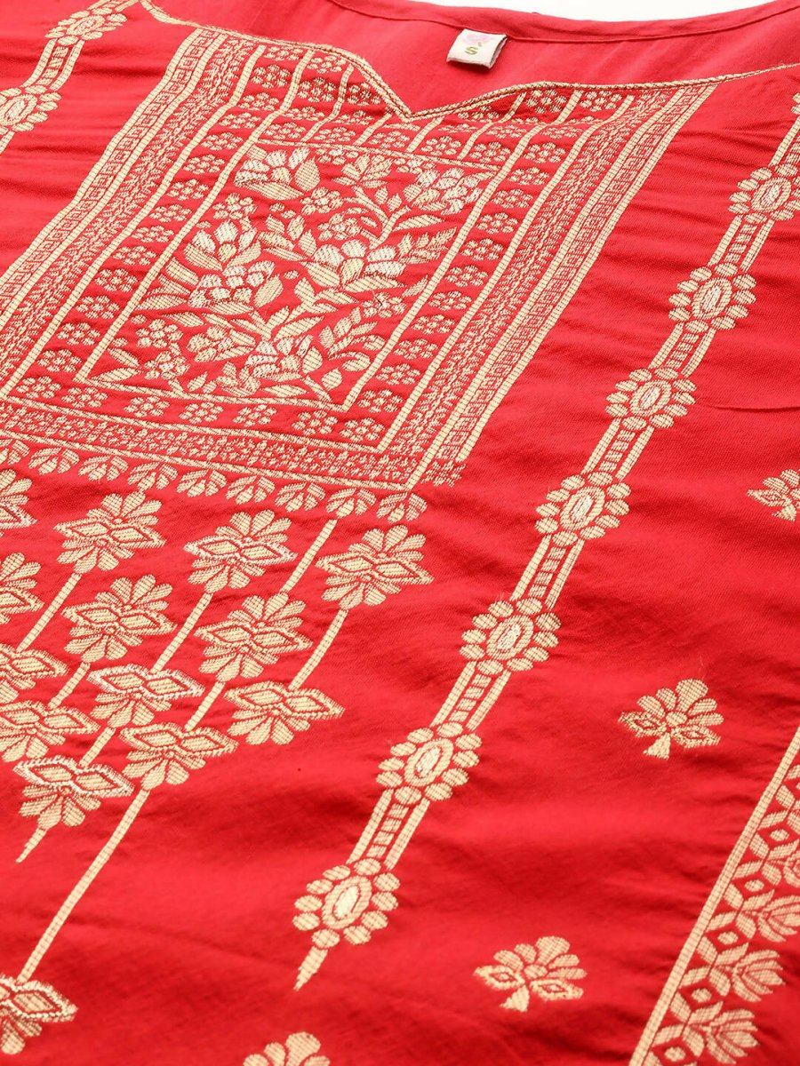 Ahalyaa Women Red Ethnic Motifs Kurta with Trousers | Swadesiicart