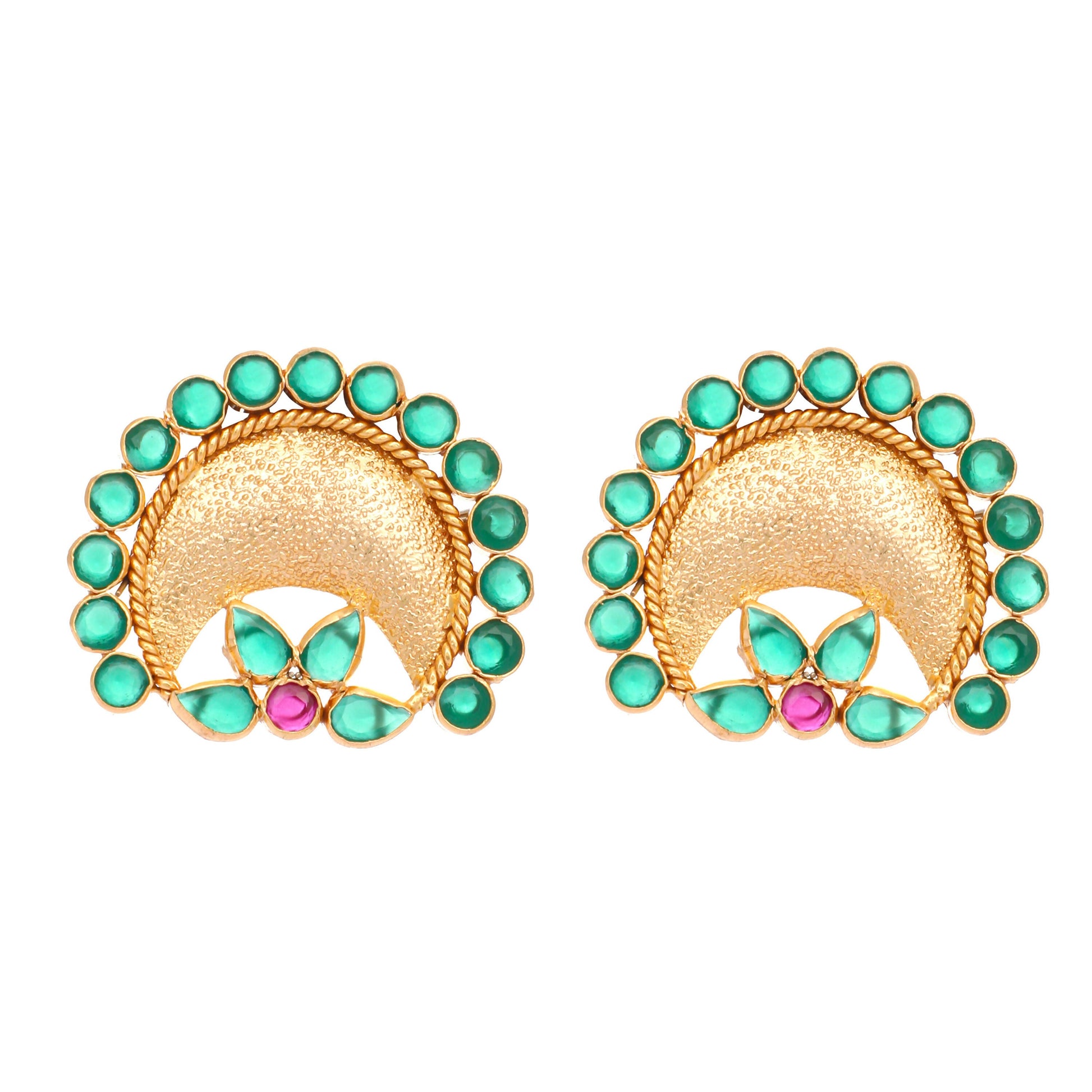 Nuyug 22K Gold Plated Faux Emerald Stone Studded Contemporary Shaped Studs | Swadesiicart