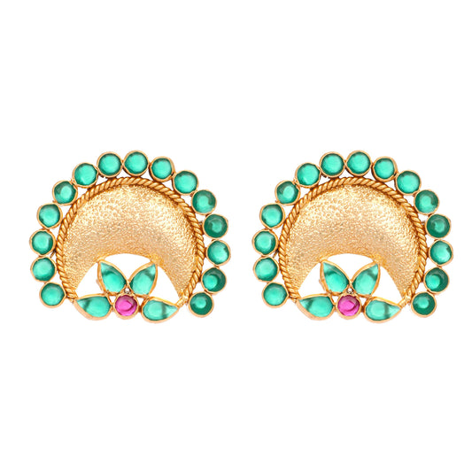Nuyug 22K Gold Plated Faux Emerald Stone Studded Contemporary Shaped Studs | Swadesiicart