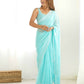 Attractive Looking Georgette Thread, Sequance Embroidery Work Party Wear Saree - Sky Blue