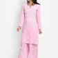 ADA Floral Embroidered Round Neck Long Sleeve Regular Chikankari Kurta With Palazzos | Swadesiicart