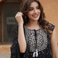 Kalini Ethnic Motifs Printed Tie-Up Neck Thread Work A-Line Kurta with Sharara & Dupatta | Swadesiicart