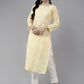 ADA Women Cream-Coloured & White Ethnic Motifs Embroidered Chikankari Cotton Kurta | Swadesiicart