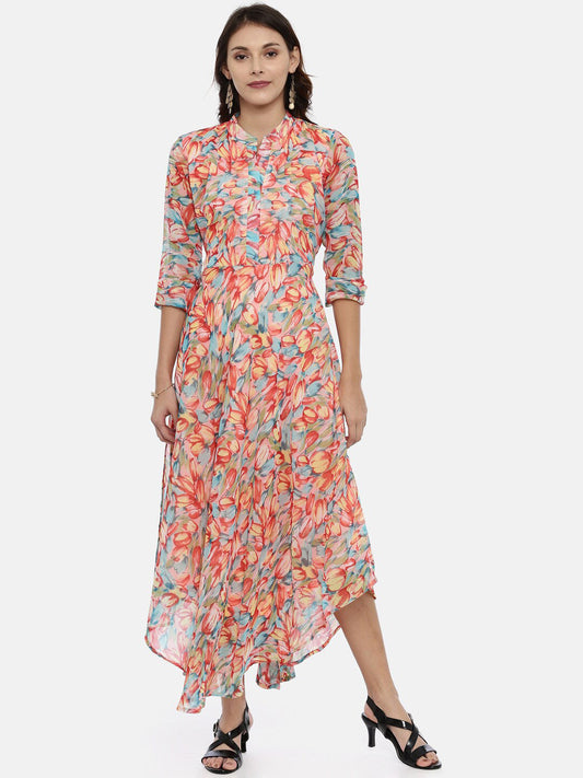 Souchii Floral Chiffon Midi Dress - SOUCHII