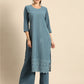 All About You Women Grey Ethnic Motifs Embroidered Regular Chikankari Kurta with Palazzos | Swadesiicart