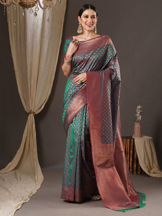 Anouk Floral Zari Banarasi Saree | Swadesiicart