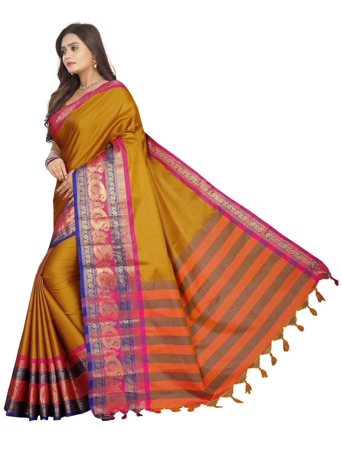 Vamika Banarasi Silk Mustard Weaving Saree | Swadesiicart