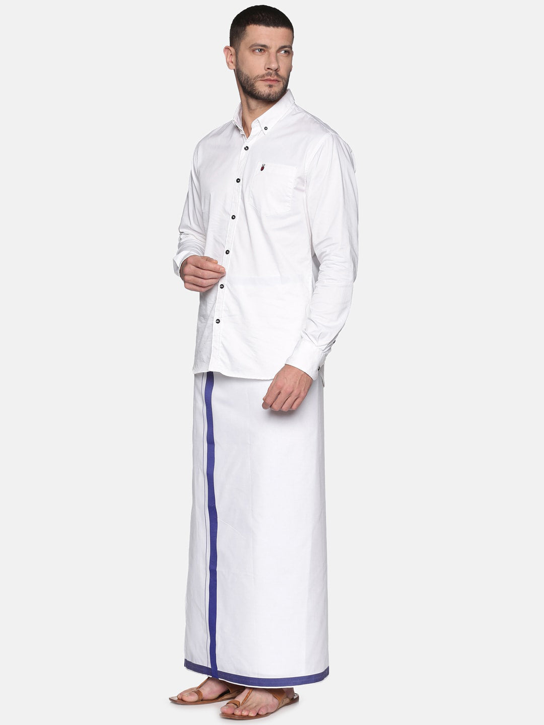 Sethukrishna Mens White Solid Readymade Cotton Dhoti | Swadesiicart