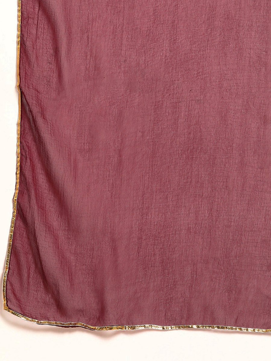 Anouk Women Maroon Ethnic Motifs Embroidered Chikankari Kurta with Palazzos & With Dupatta | Swadesiicart