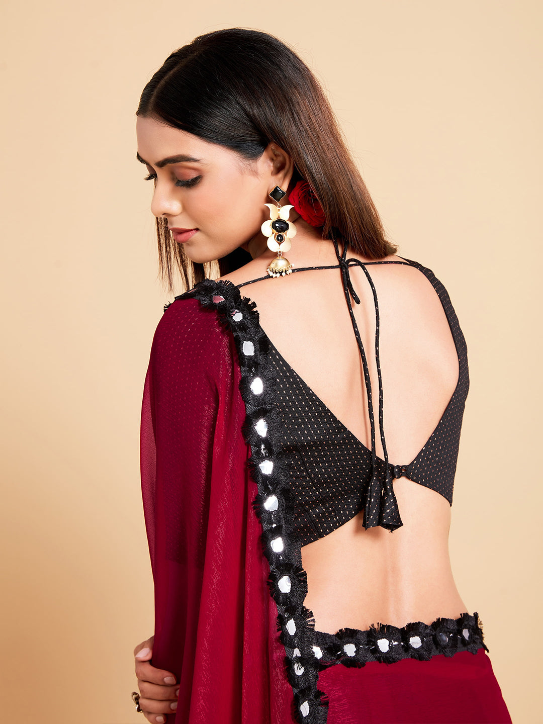Sangria Women Red Ready to wear Saree | Swadesiicart