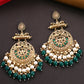 Yellow Chimes Gold-Polished & Green Circular Drop Earrings