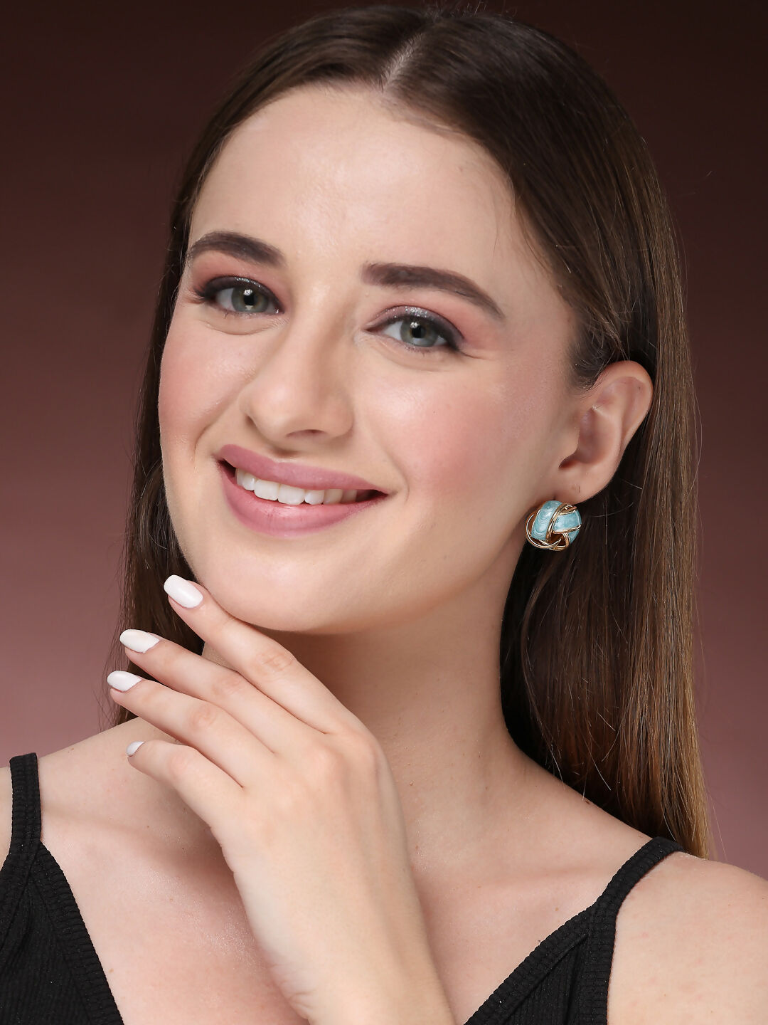 NVR Women's Turquoise Blue Floral Shape Stud Earrings | Swadesiicart