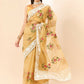 Beige Organza Floral Embroidered Saree with Unstitched Blouse Piece - Roozal