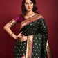 Vishnu Weaves Women's Bottle Green Paithani Silk Zari Woven Saree with Unstitched Blouse - Swadesiicart