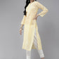 ADA Women Cream-Coloured & White Ethnic Motifs Embroidered Chikankari Cotton Kurta | Swadesiicart