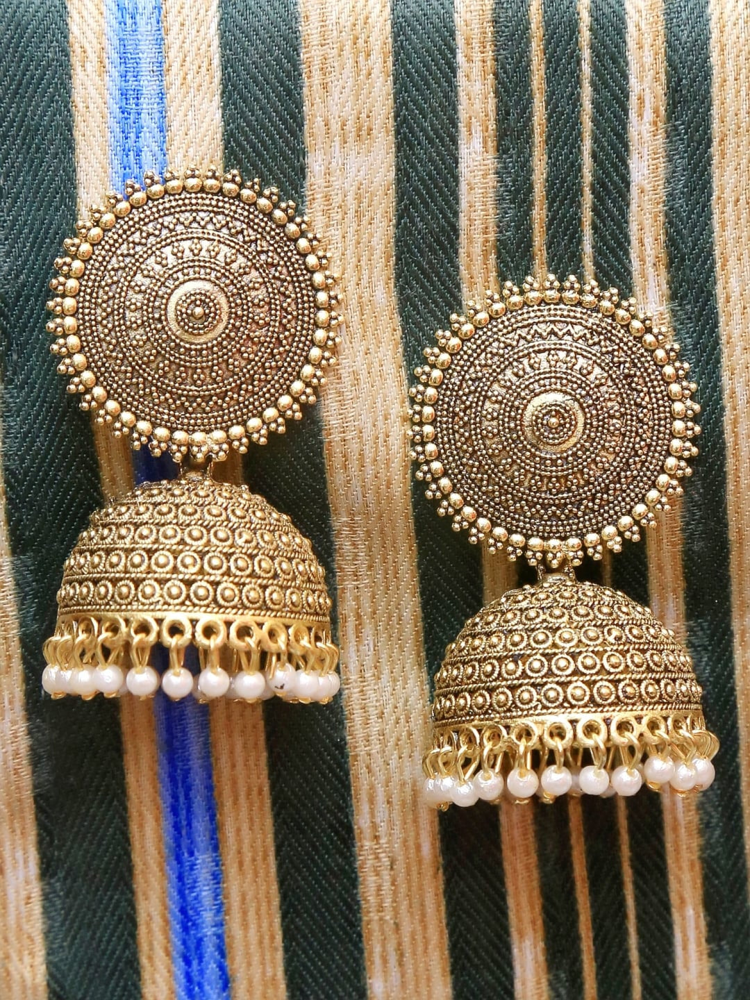Gold-Polished Alloy Antique Golden Jhumki Earrings - The Pari - Swadesiicart