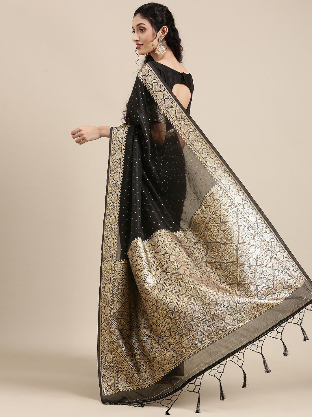 Saree Mall Black Woven Design Zari Silk Blend Banarasi Saree | Swadesiicart