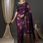 Anouk Purple & Gold-Toned Woven Design Zari Banarasi Saree | Swadesiicart