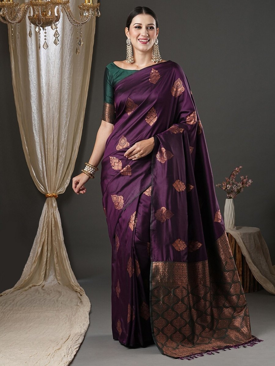 Anouk Purple & Gold-Toned Woven Design Zari Banarasi Saree | Swadesiicart