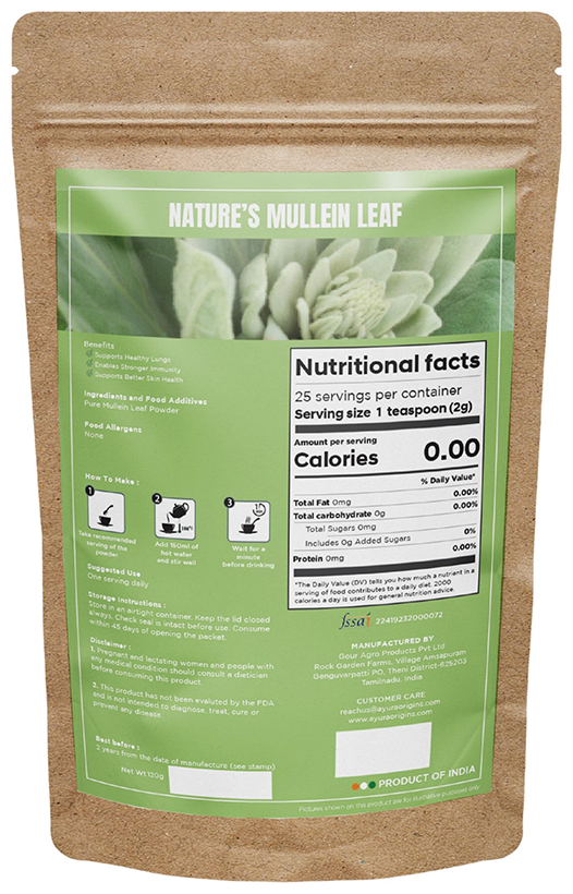 Ayura Origins Nature's Mullein Leaf Fix Powder - Swadesiicart