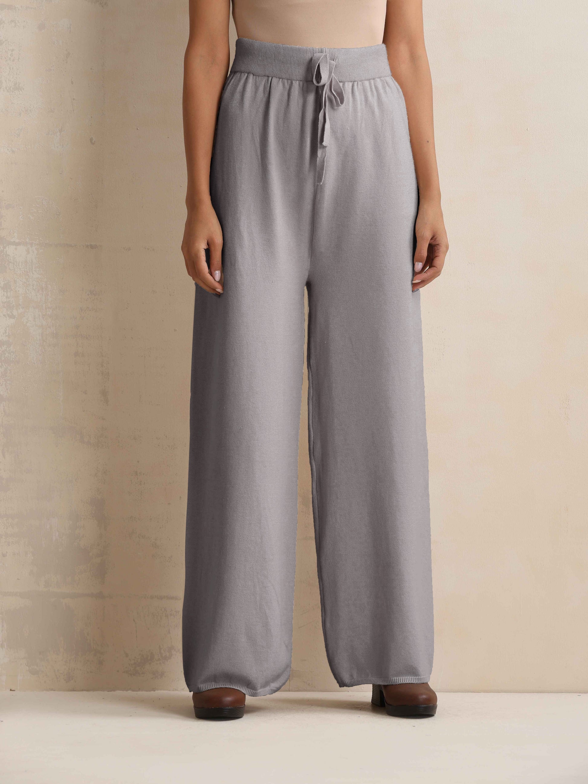trueBrowns Grey Woollen Flared Pants | Swadesiicart