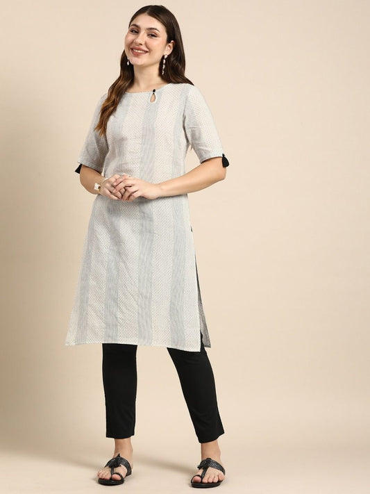Anouk Women Striped Keyhole Neck Cotton Kurta - Swadesiicart