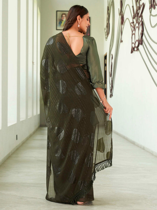 Tikhi Imli Green Floral Embellished Saree | Swadesiicart