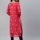 ADA Women Carrot Pink & White Floral Hand Embroidered Chikankari Handloom Kurta & Matching slip | Swadesiicart