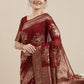 Saree Mall Maroon Floral Linen Blend Banarasi Saree | Swadesiicart