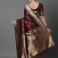 Mitera Brown & Gold-Coloured Ethnic Motifs Woven Design Silk Blend Banarasi Saree | Swadesiicart