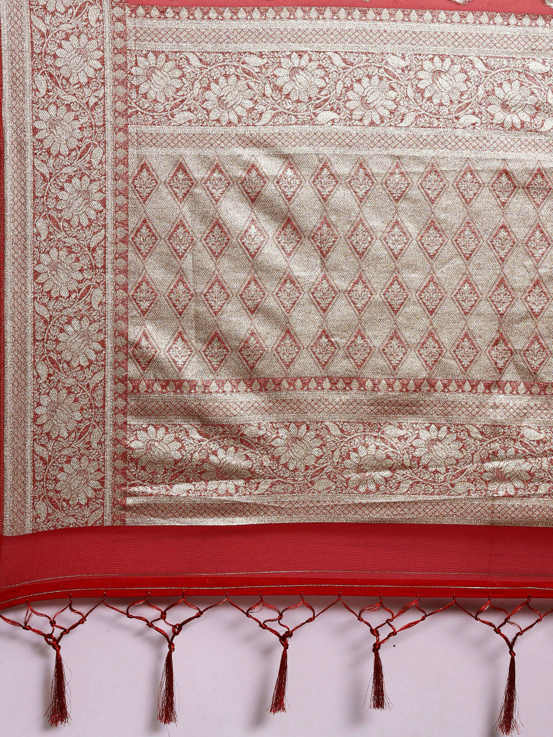 Saree Mall Red Ethnic Motifs Zari Organza Banarasi Saree | Swadesiicart