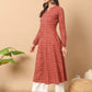 FIORRA Women's Floral Printed Red Cotton A-Line Kurta