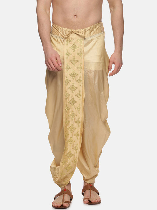 Sethukrishna Golden Embroidered Dhoti Pant For Men | Swadesiicart