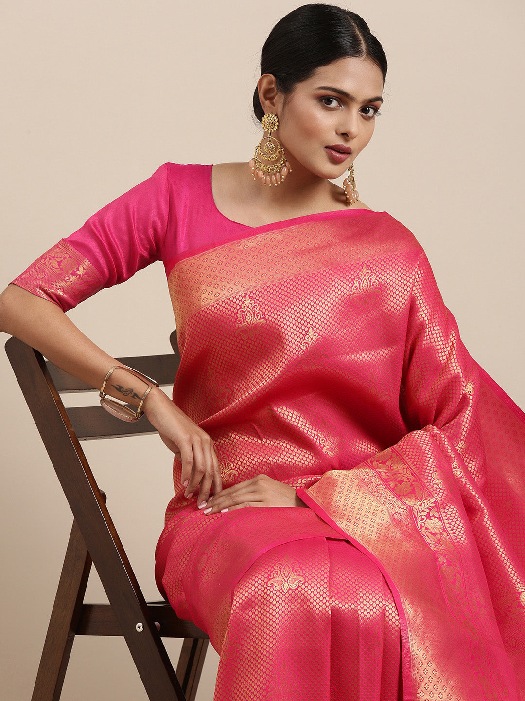 Saree Mall Pink Ethnic Motifs Zari Silk Blend Banarasi Saree | Swadesiicart