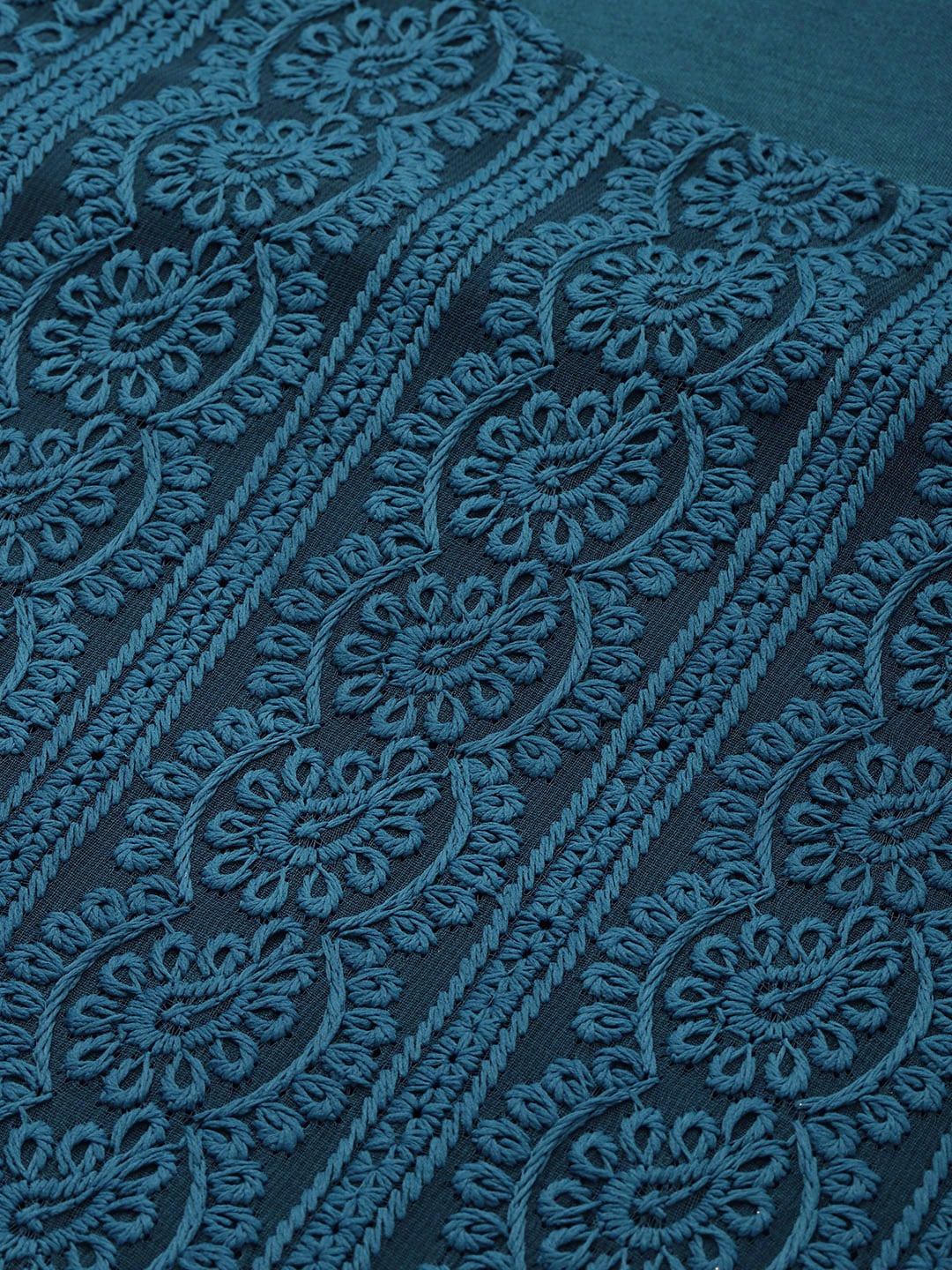 Sangria Women Teal Blue Ethnic Motifs Chikankari Kurta with Palazzos | Swadesiicart