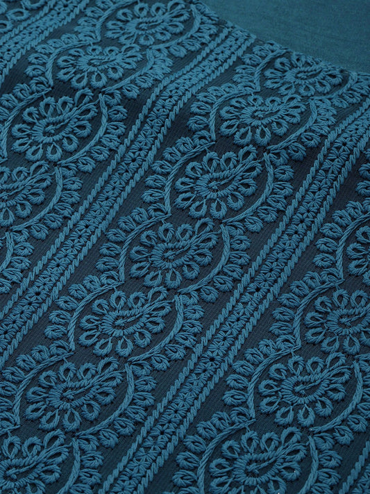 Sangria Women Teal Blue Ethnic Motifs Chikankari Kurta with Palazzos | Swadesiicart