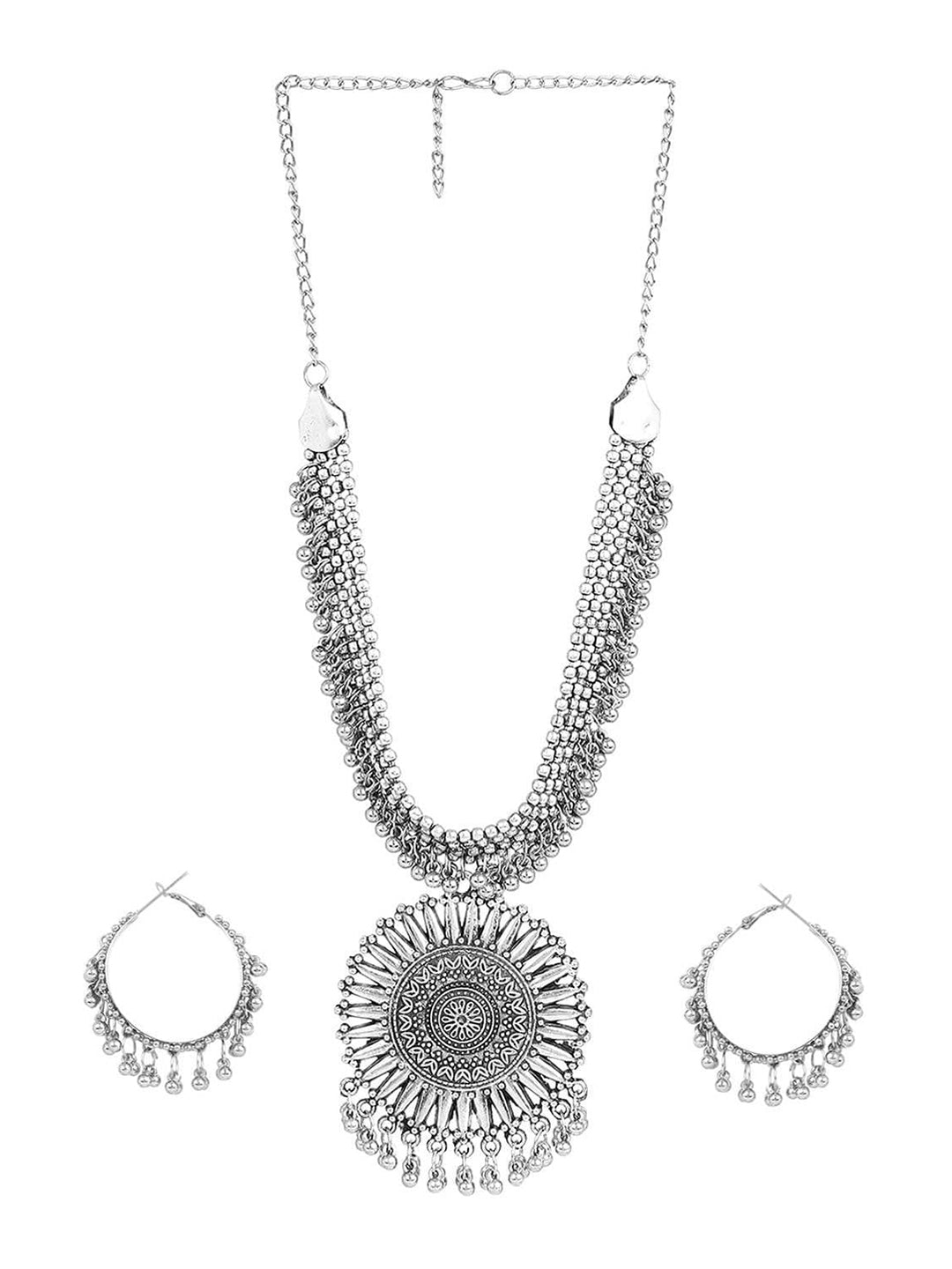 Cardinal Oxidized Silver-Toned Long Jewellery Set - Swadesiicart