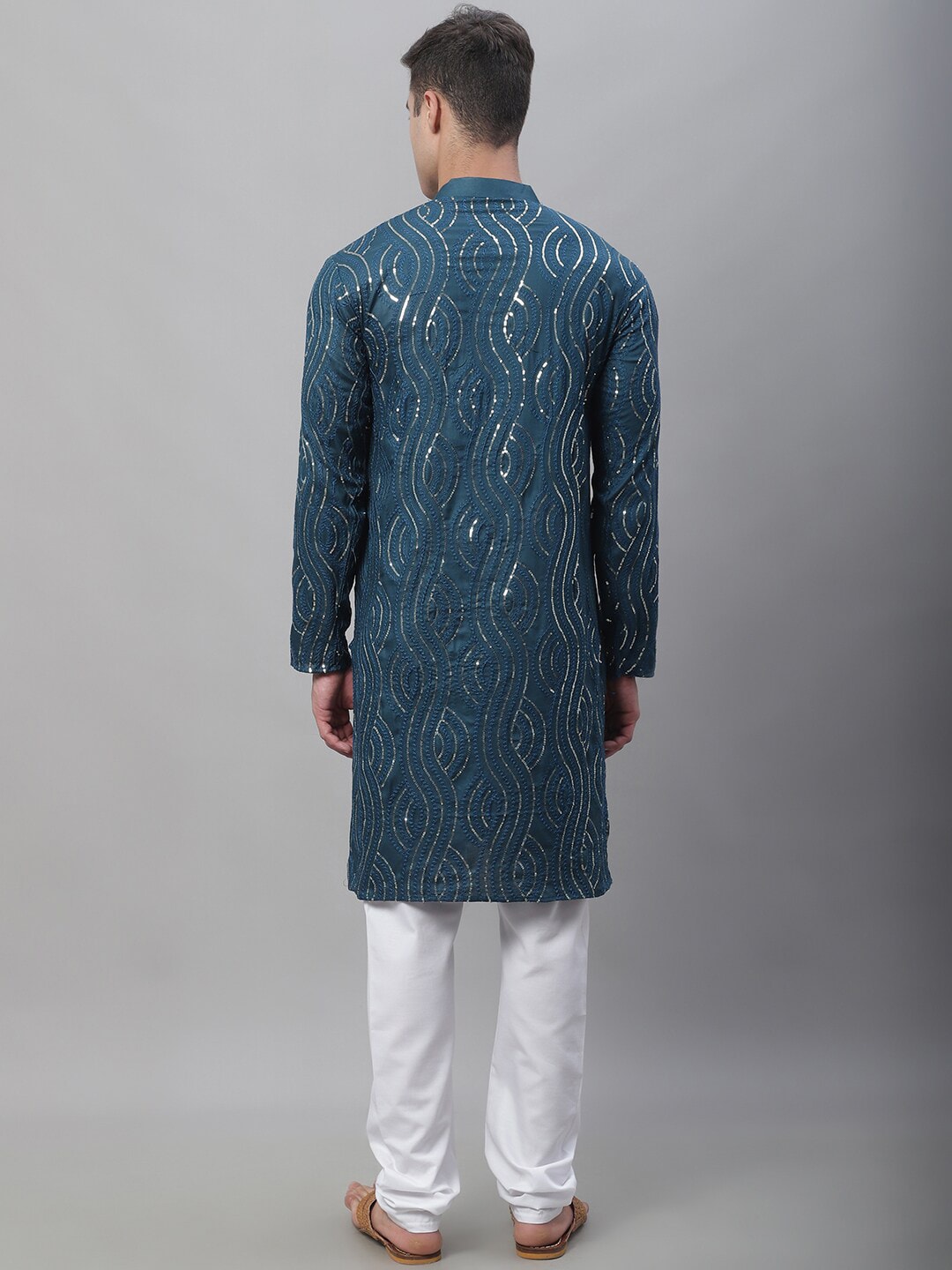Sojanya Ethnic Motifs Embroidered Sequinned Pure Cotton Kurta with Churidar | Swadesiicart