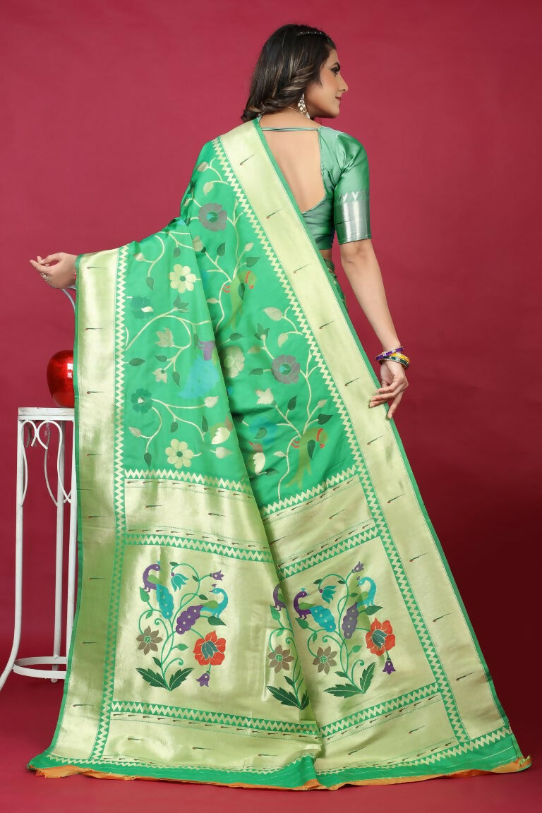 Jyoti Fashion Women's Green Paithani Silk Zari Woven Saree with Blouse | Swadesiicart