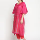 Ahalyaa Pink Chanderi Orange khari Print Kaftan With Trouser | Swadesiicart