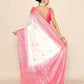 Joban Fashion White & Rani Pink Plain With Weaving Border Banarasi Silk Sarees | Swadesiicart