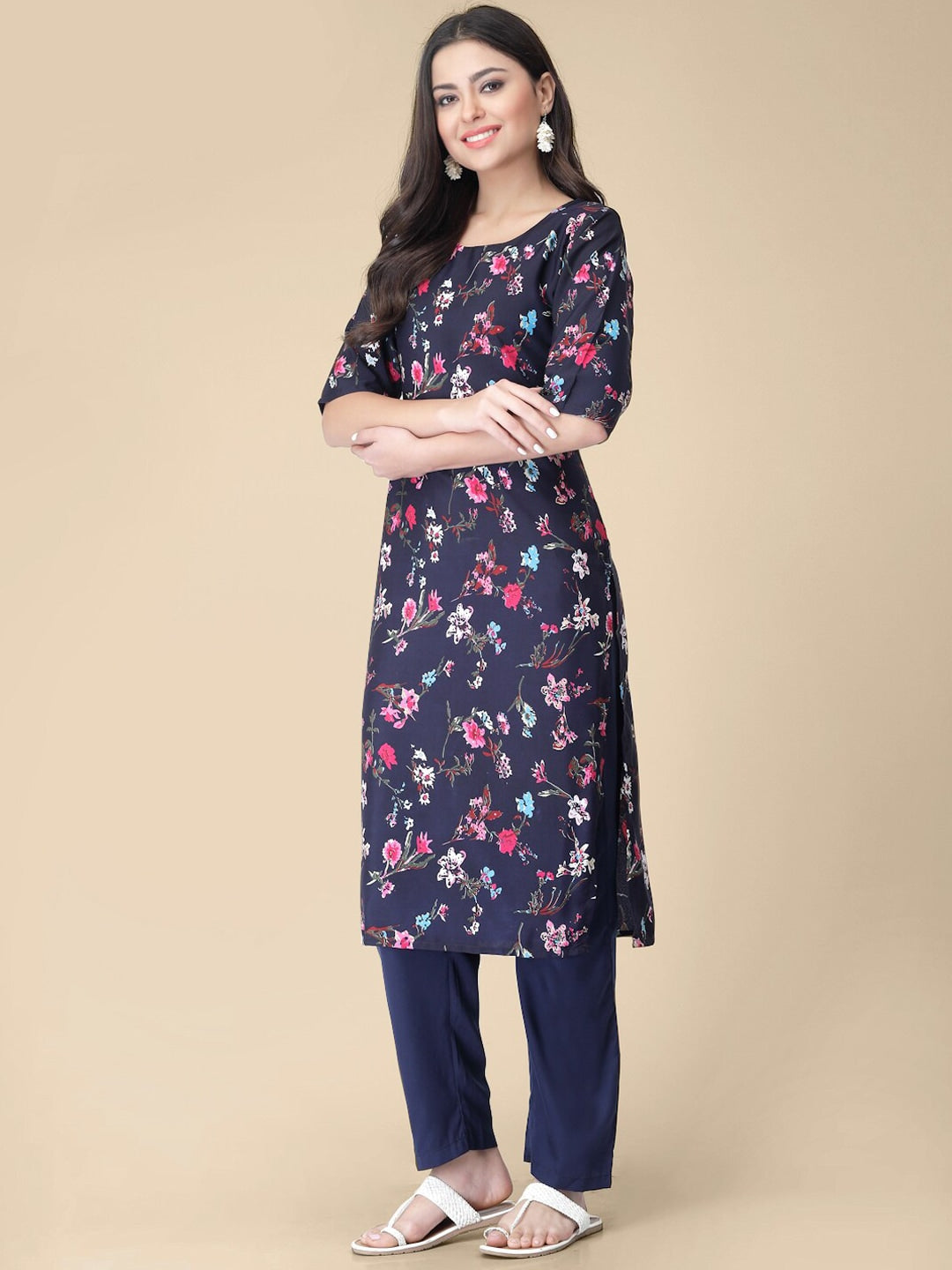Kalini Floral Printed Regular Kurta with Trousers - Swadesiicart