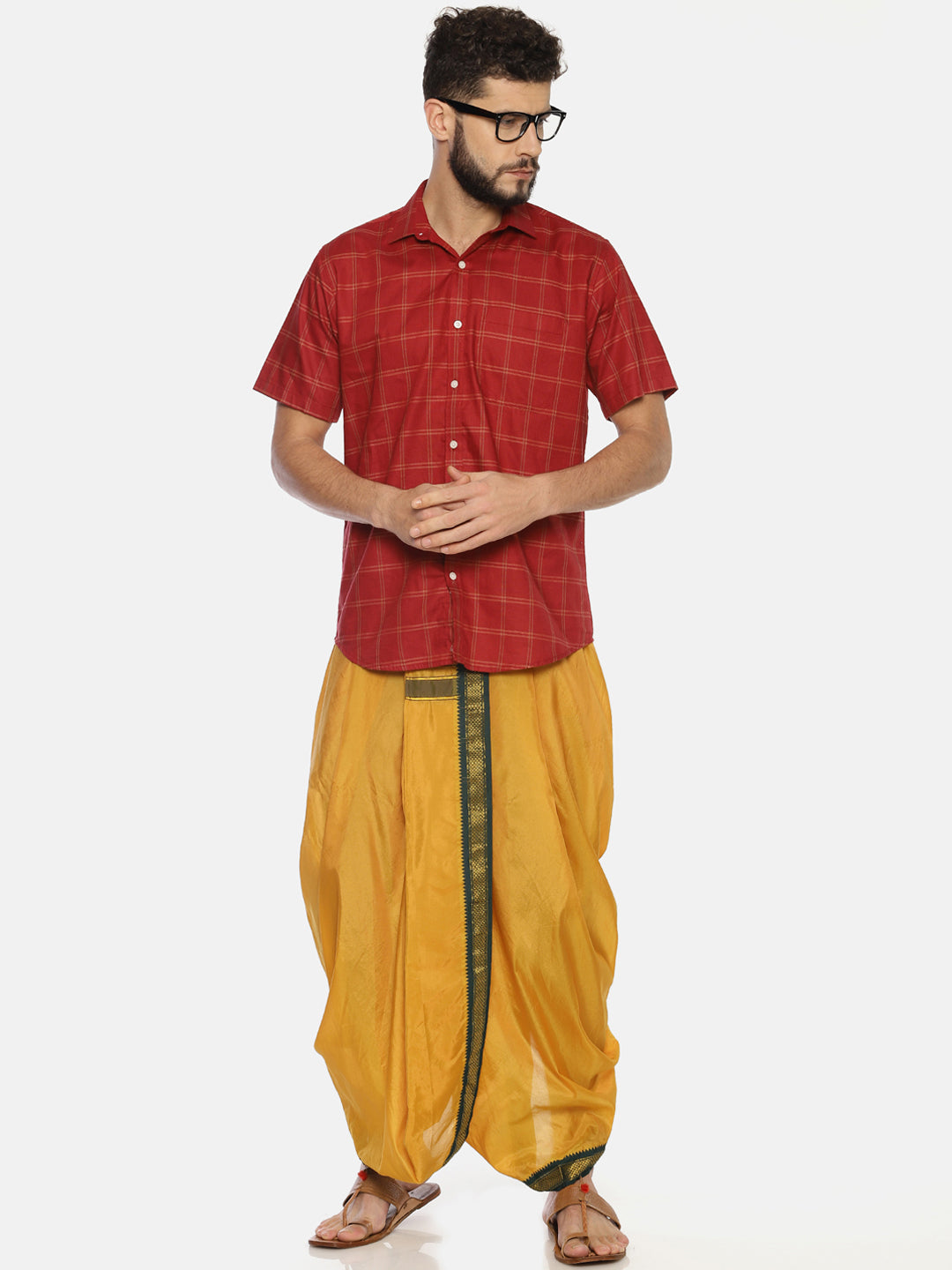 Sethukrishna Men Mustard Yellow Solid Readymade Dhoti Pant | Swadesiicart